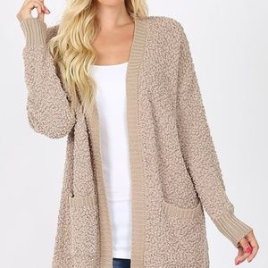 LONG SLEEVE POPCORN CARDIGAN WITH POCKETS